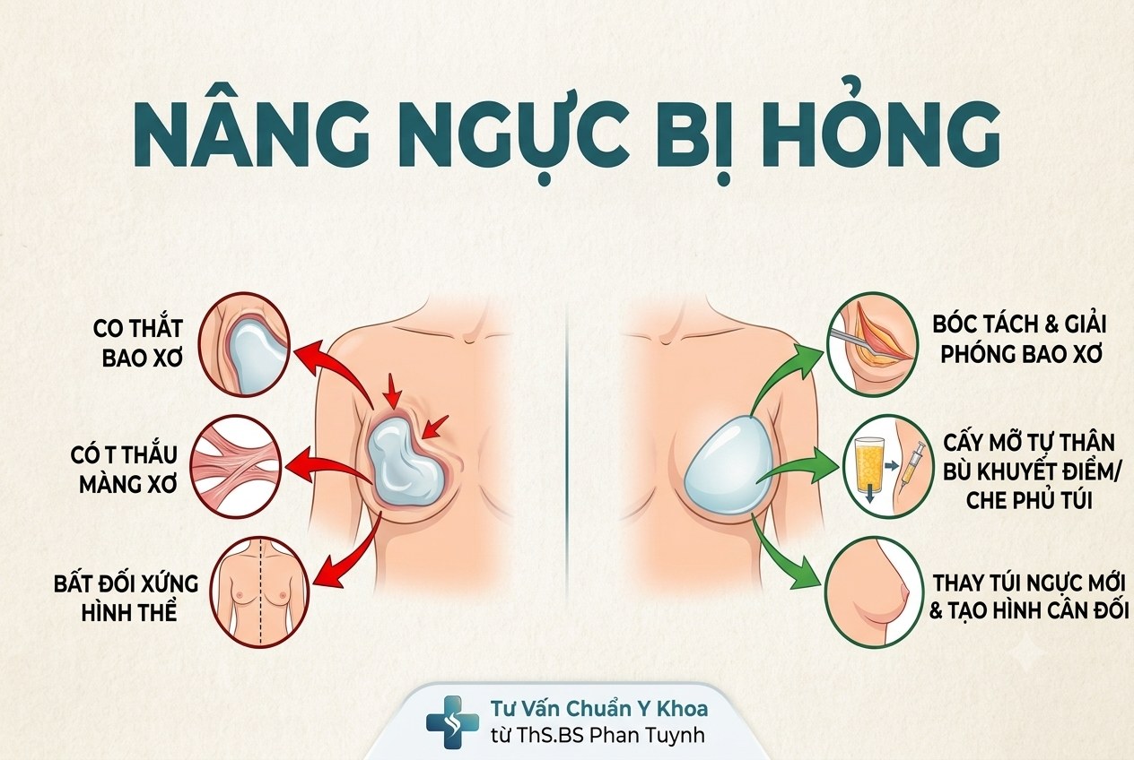 Nâng ngực bị hỏng: Dấu hiệu, nguyên nhân và giải pháp chuẩn y khoa
